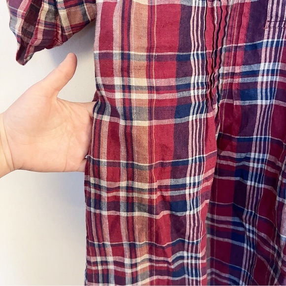 J. McLaughlin Rivera Plaid Linen Dress Size Medium Red/Blue Button Front - Picture 8 of 11